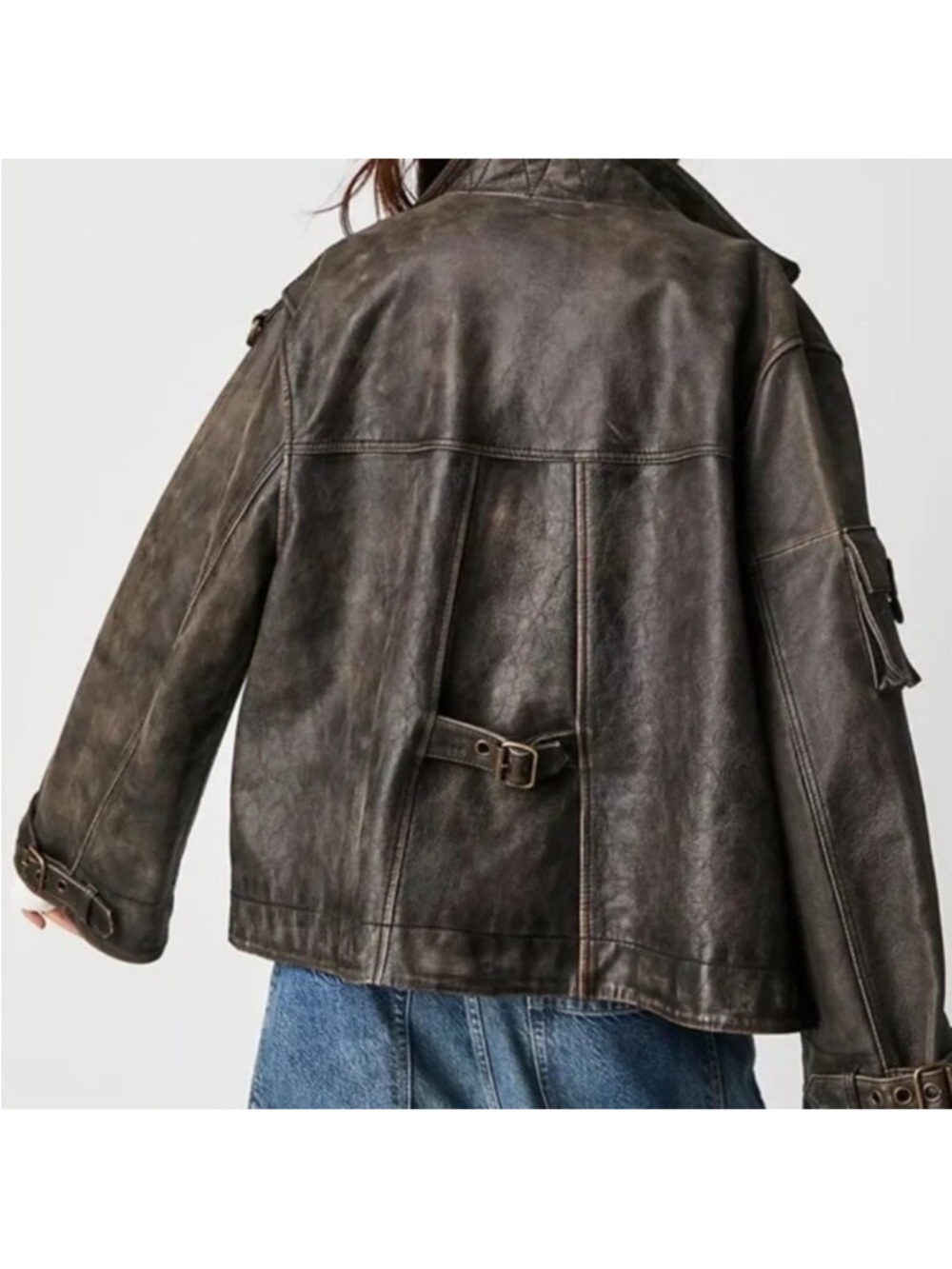 Free People We The Free Skyline Leather Jacket Washed Black - XL - LAST ONE - Picture 4 of 9
